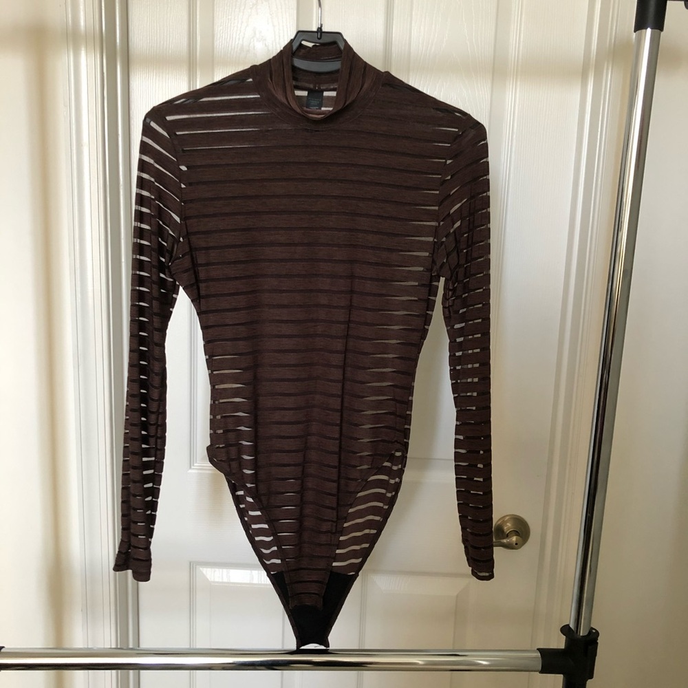 Brown Striped Long Sleeve Bodysuit